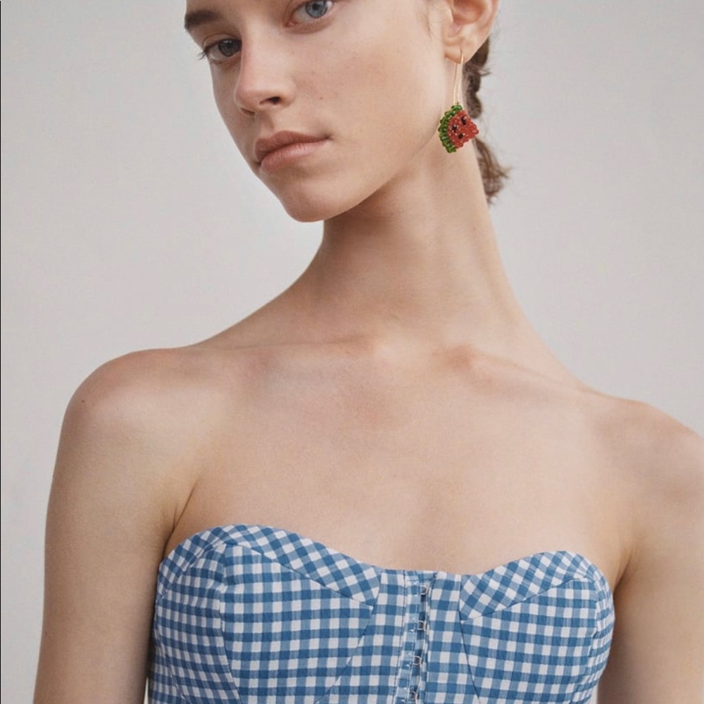 Zara gingham blue crop top small NWT - Picture 2 of 4